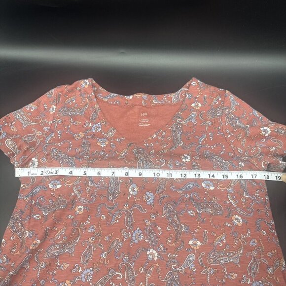 J Jill Top Pink Blue Paisley Pima Slub Knit V Neck Tee Shirt Sz S Casual Travel - Picture 6 of 7